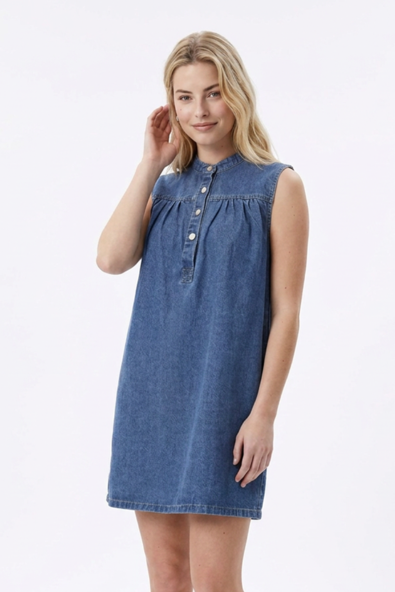 Women's Blue Half-Button Sleeveless Denim Vest