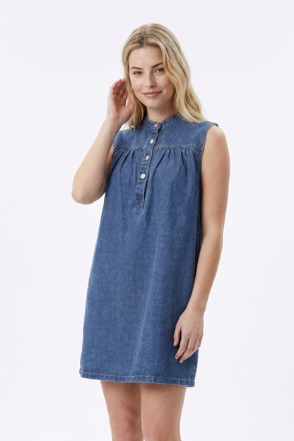 Women's Blue Half-Button Sleeveless Denim Vest