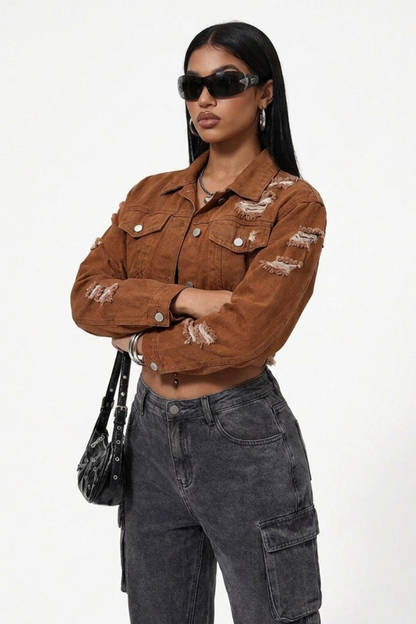 Women's Vintage Wash Cropped Denim Jacket
