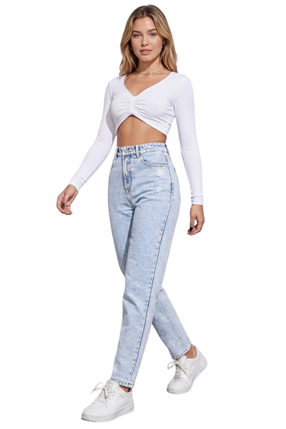 Women's High-Waisted Distressed Straight-Leg Jeans