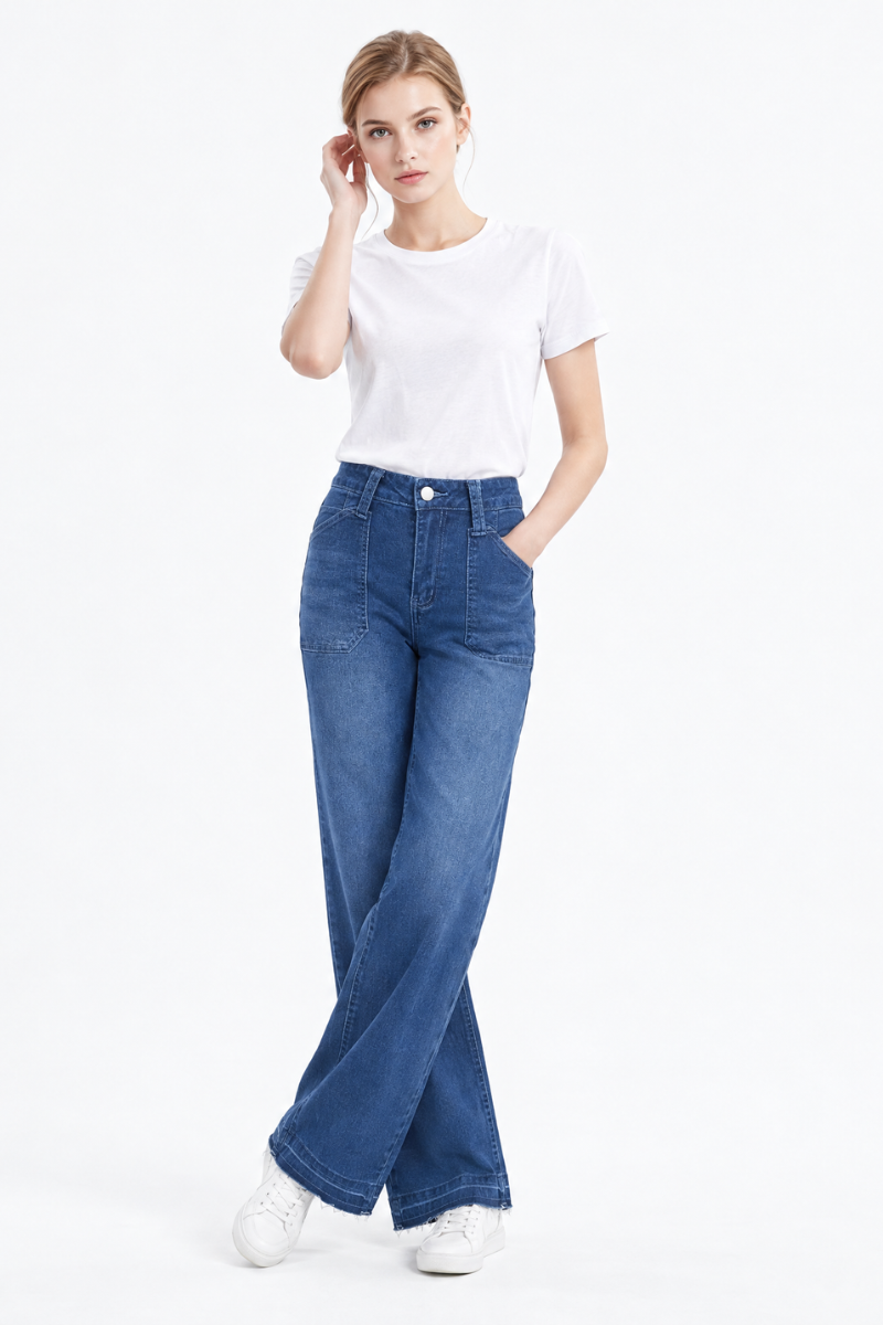 Women's Blue High Waist Wide Leg Jeans