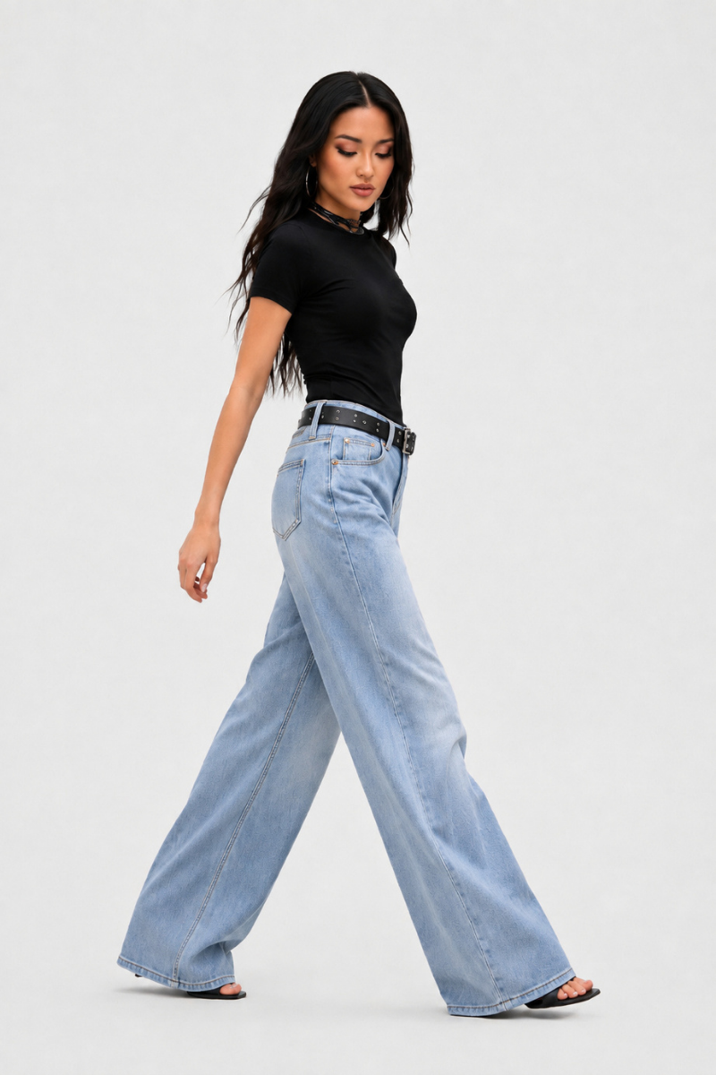 Women's high-waisted loose wide-leg jeans