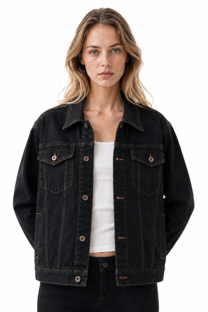 Women's Classic Raw Black Denim Jacket