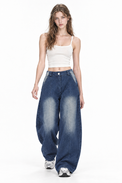 Women's Vintage Washed High Waist Wide Leg Jeans