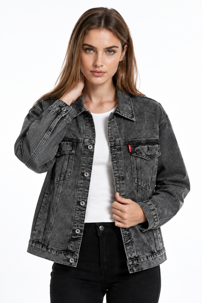 Women's Vintage Grey Acid Wash Denim Jacket
