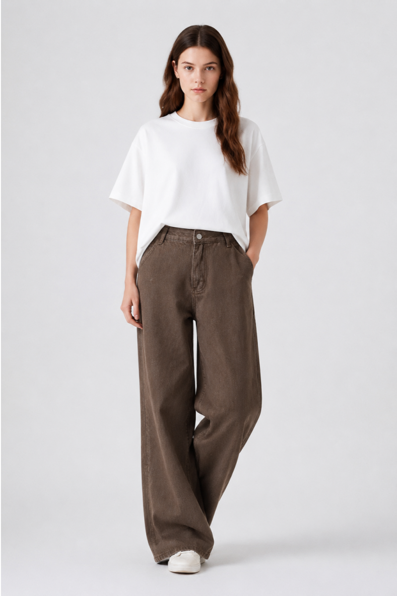 Women's High Waist Non-Stretch Wide Leg Jeans