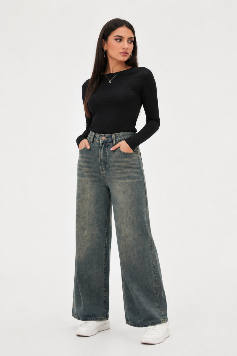 Women's vintage high-waisted loose wide-leg jeans