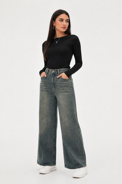 Women's vintage high-waisted loose wide-leg jeans