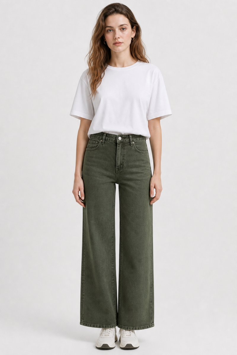 Women's high-waisted stretch loose straight-leg jeans