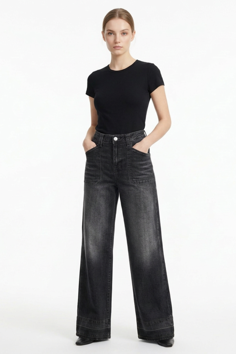 Women's Vintage Wash High Waist Wide Leg Jeans