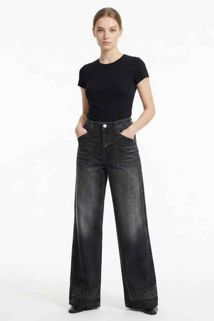 Women's Vintage Wash High Waist Wide Leg Jeans