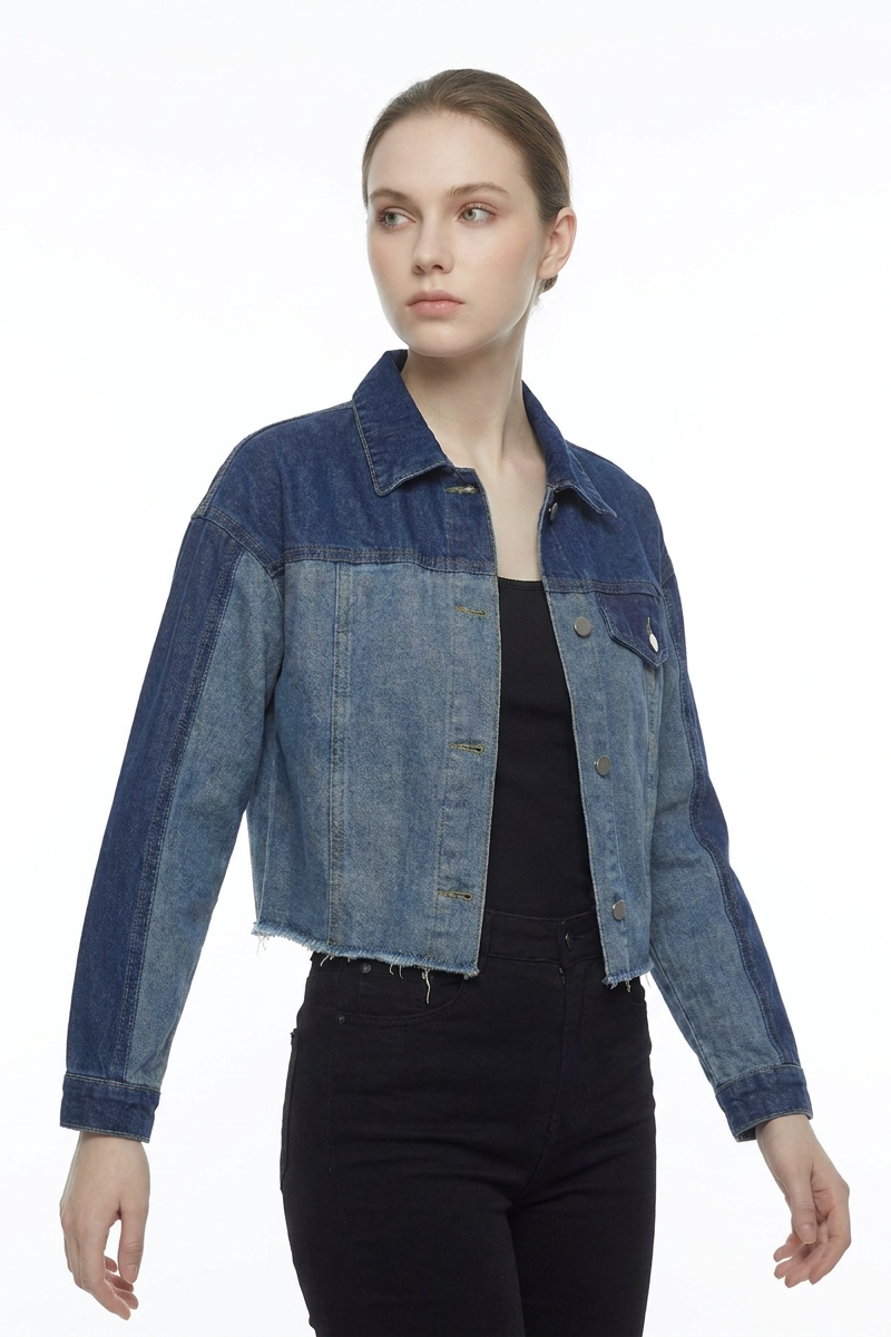 Women's Cropped Two-Tone Denim Jacket