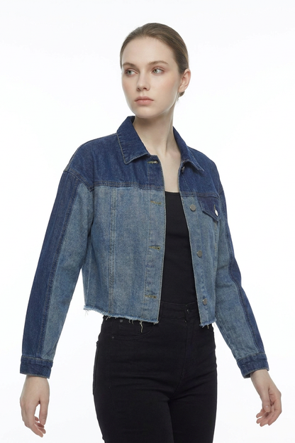 Women's Cropped Two-Tone Denim Jacket