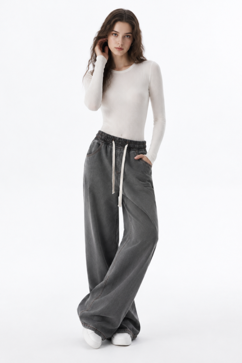 Women's Drawstring Waist Wide Leg Jeans