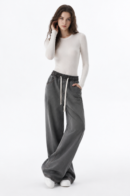 Women's Drawstring Waist Wide Leg Jeans