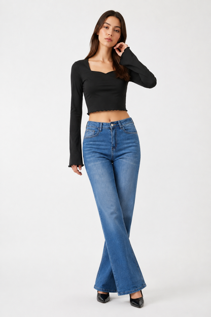 Women's blue stretch straight-leg jeans