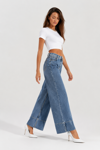Women's High Waist Wide Leg Straight Stretch Jeans