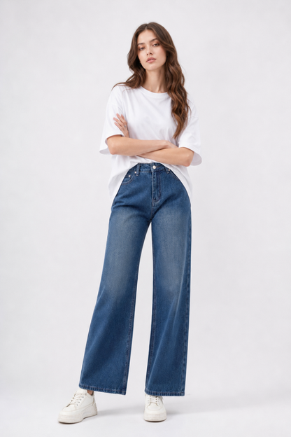 Women's High Waist Non-Stretch Wide Leg Jeans