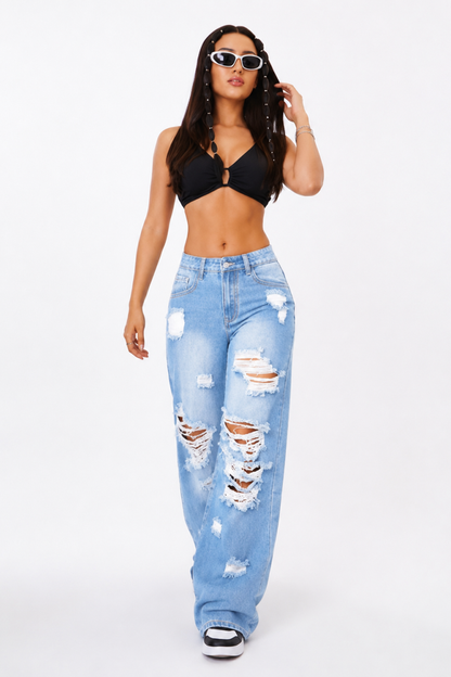 Women's High Waist Baggy Distressed Jeans