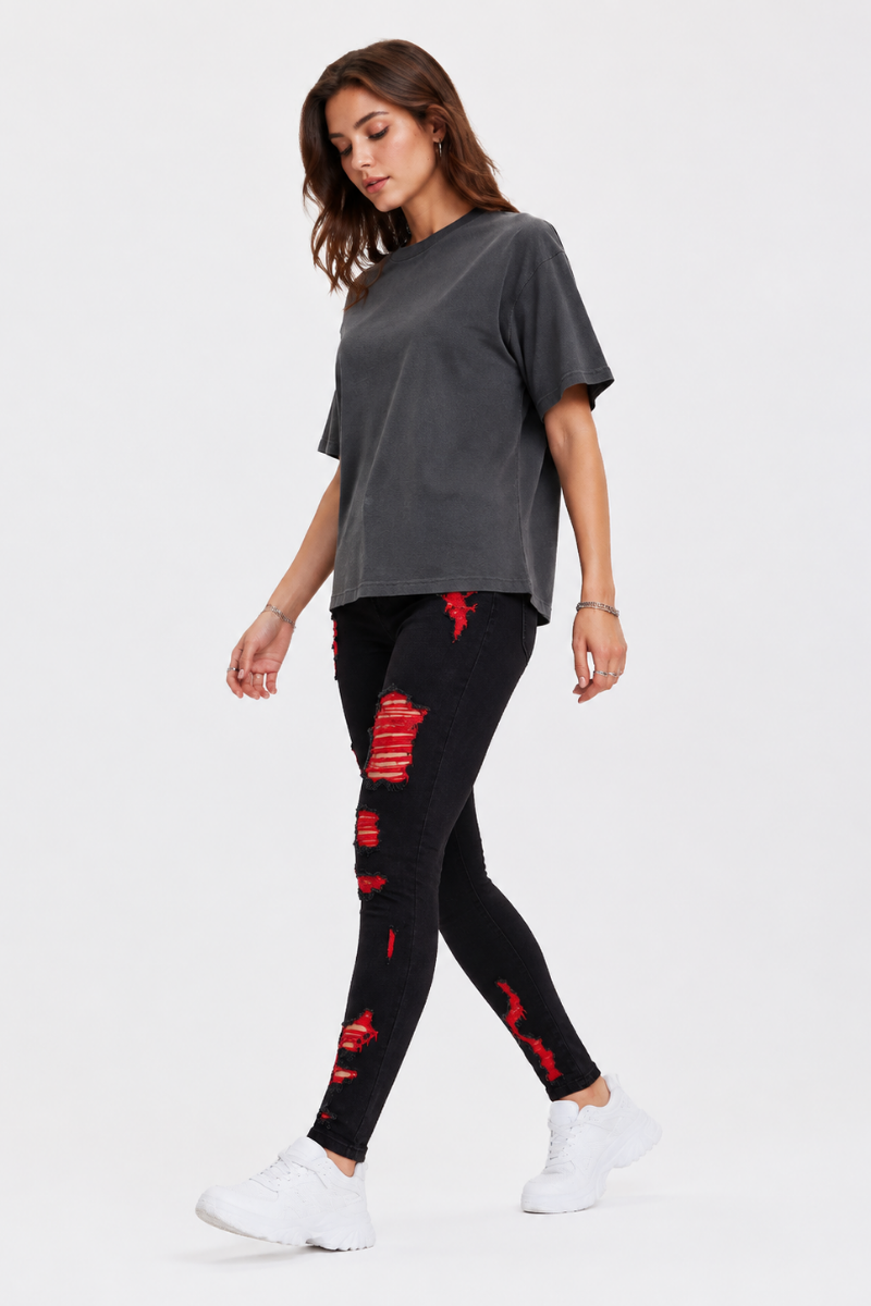 Women's High Waist Ripped Skinny Jeans