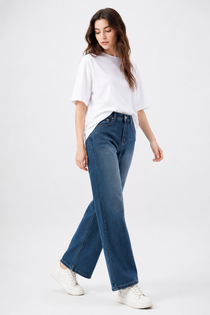 Women's High Waist Non-Stretch Wide Leg Jeans