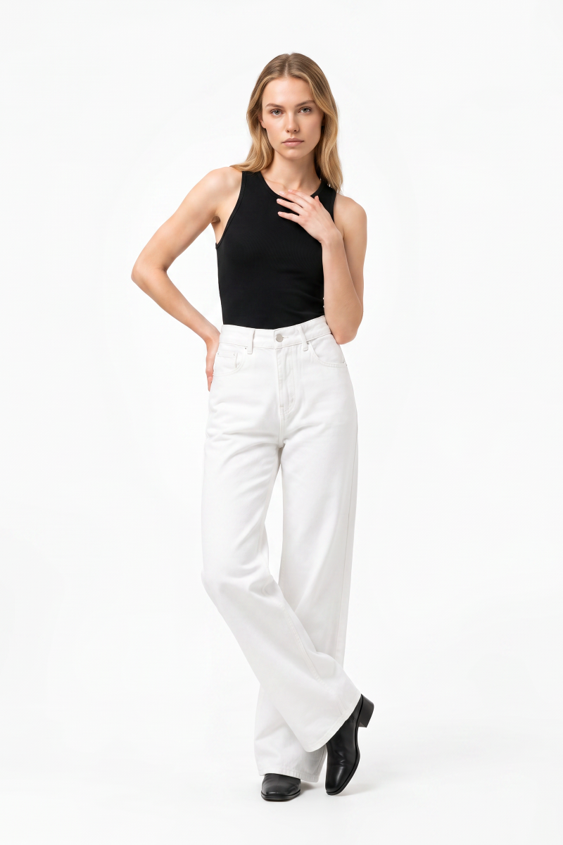 Women's Pure White High Waist Wide Leg Jeans