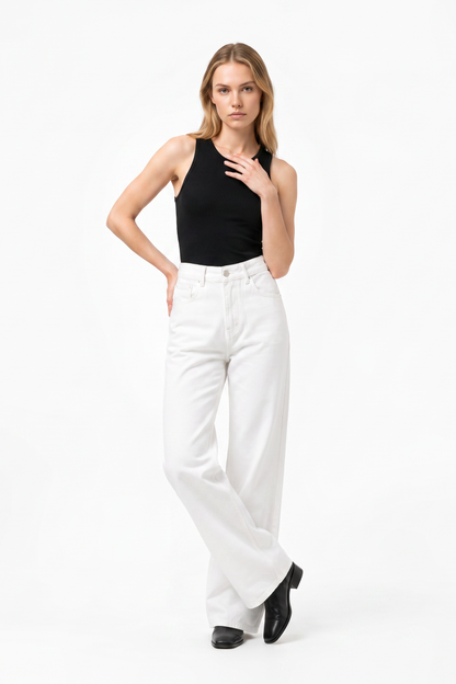 Women's Pure White High Waist Wide Leg Jeans