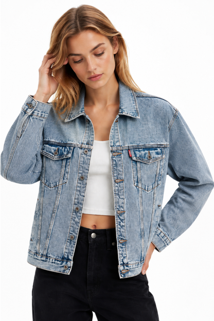 Women's Light Wash Drop Shoulder Denim Jacket