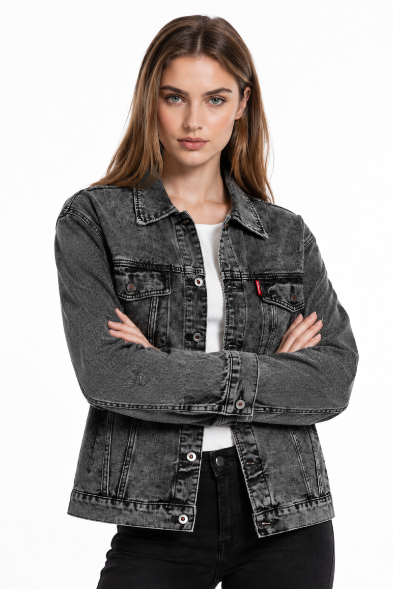 Women's Vintage Grey Acid Wash Denim Jacket