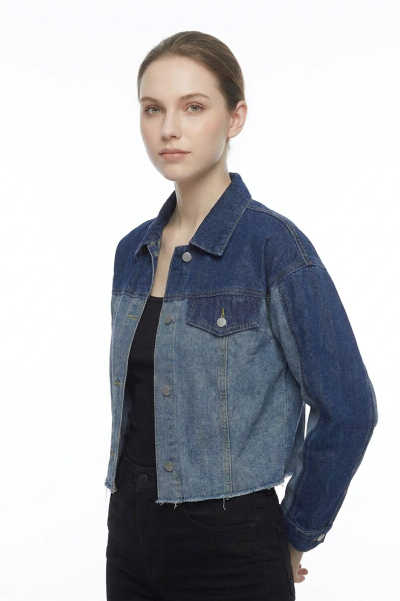 Women's Cropped Two-Tone Denim Jacket