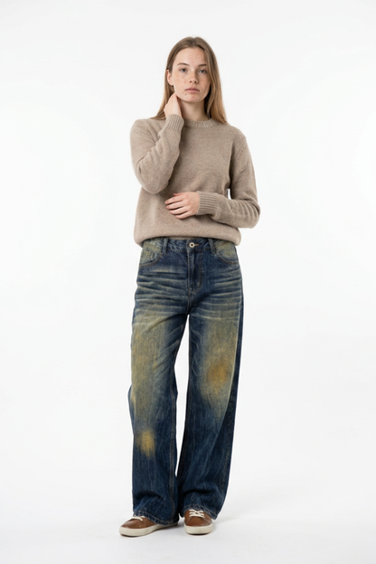 Women's Vintage Heavy Wash High Waist Straight Leg Jeans