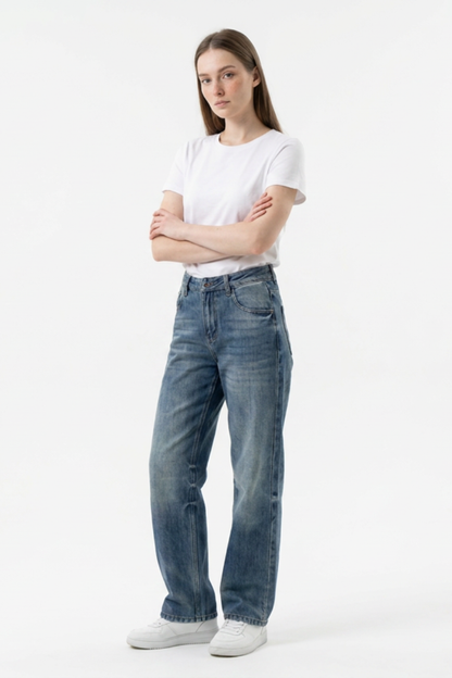 Women's High Waist Loose Straight Leg Jeans