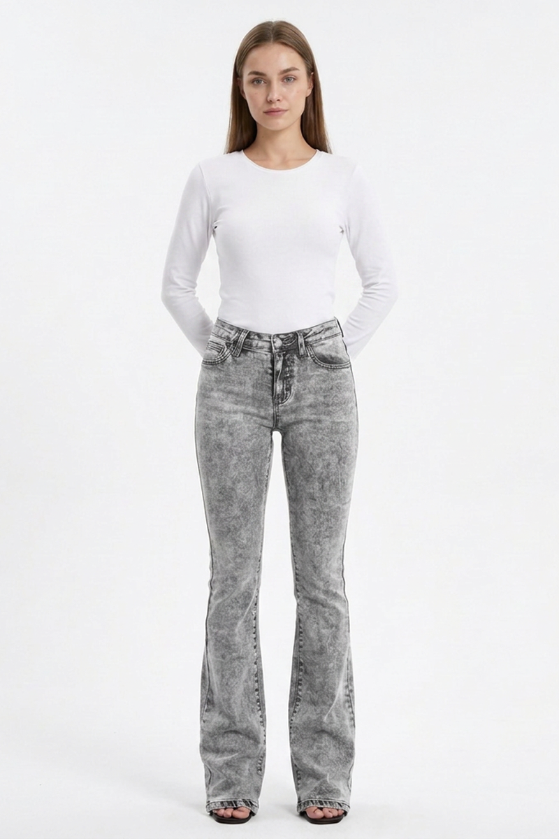 Women's High Waist Wash Slim Fit Flare Jeans