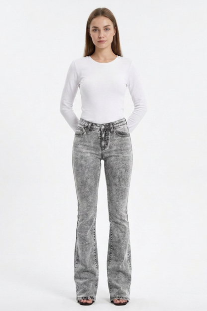 Women's High Waist Wash Slim Fit Flare Jeans