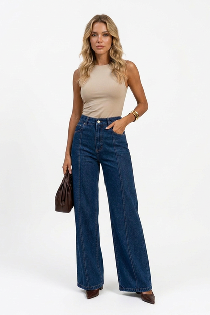 Women's High Waist Relaxed Stretch  Wide Leg Jeans
