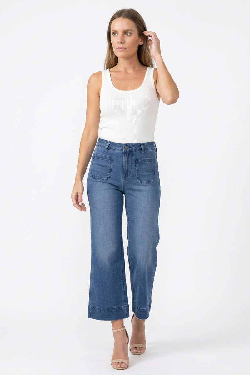 Women's High Waist Wide Leg Cropped Jeans