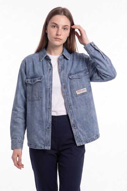 Women's Classic Washed Oversized Denim Shirt Jacket