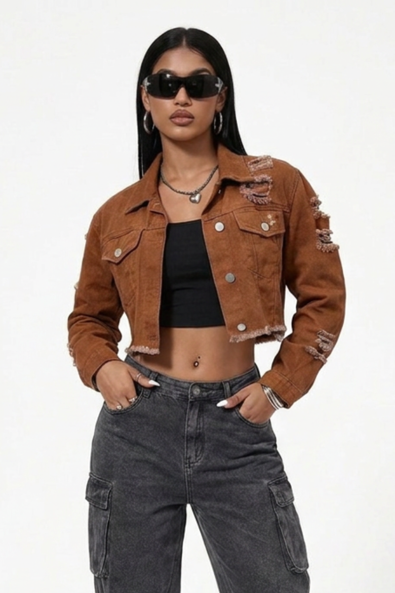 Women's Vintage Wash Cropped Denim Jacket
