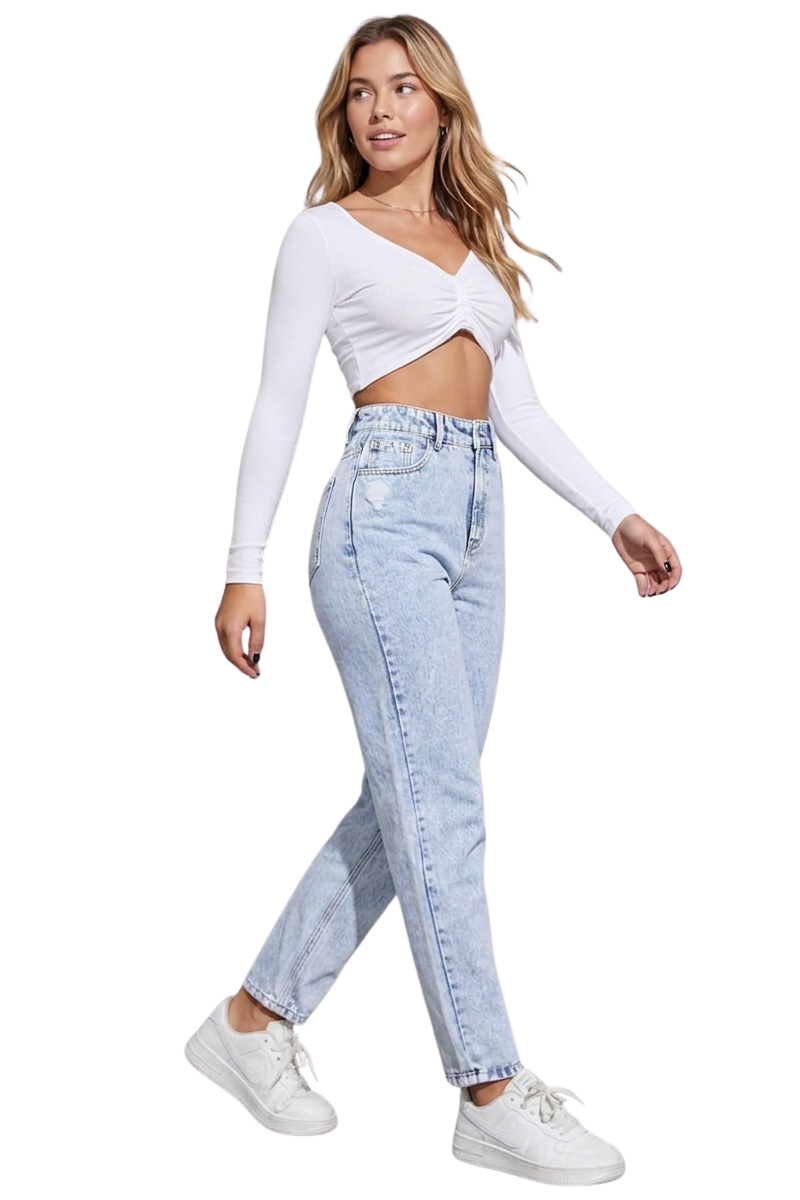 Women's High-Waisted Distressed Straight-Leg Jeans