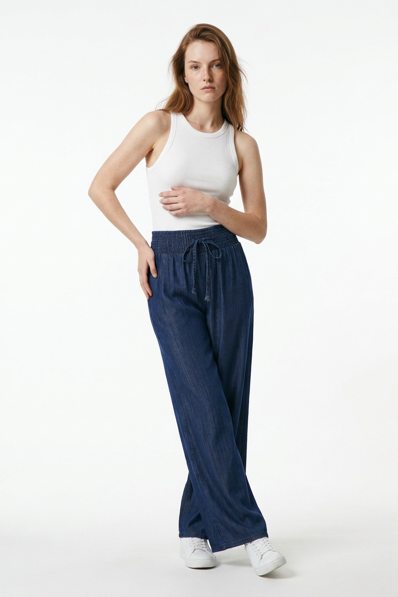 Women's High Waist Drawstring Wide Leg Jeans