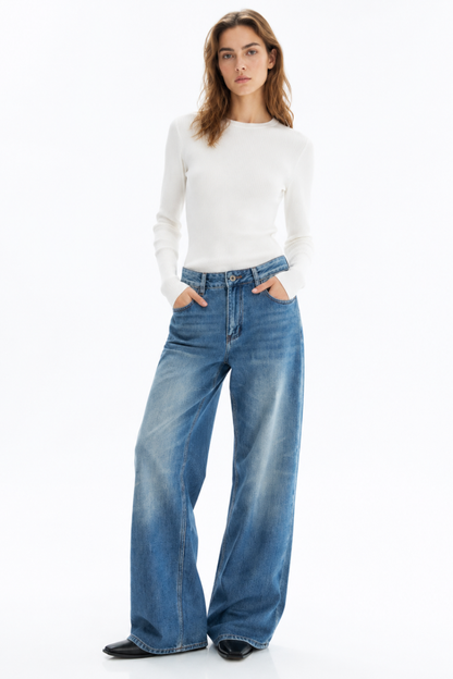Women's Vintage Wash High Waist Straight Leg Jeans