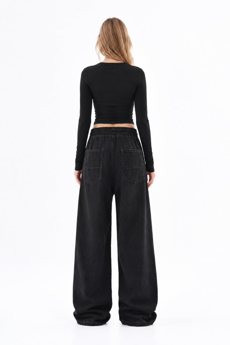 Women's Drawstring Waist Wide Leg Jeans