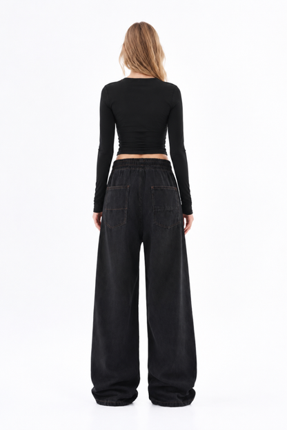 Women's Drawstring Waist Wide Leg Jeans