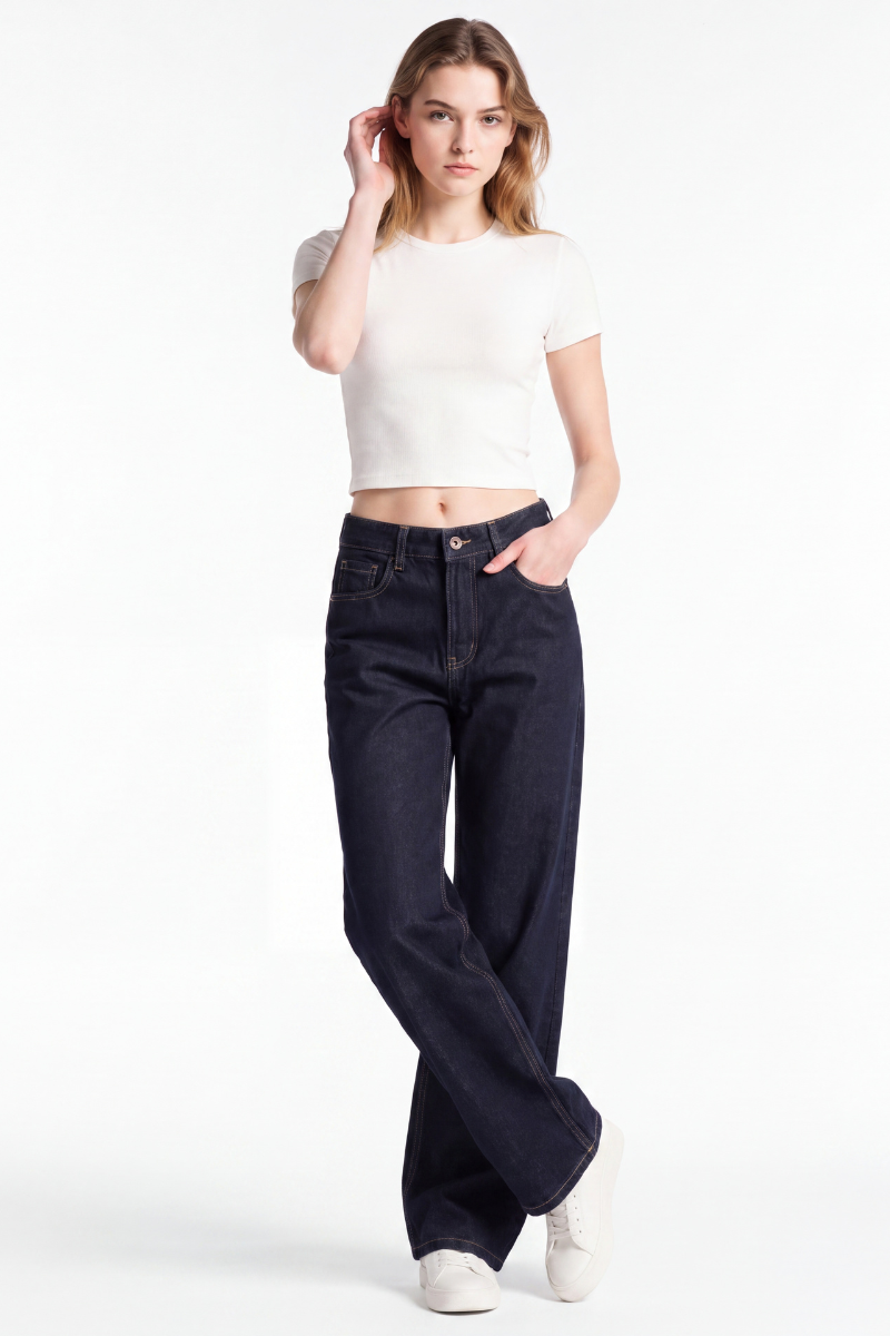 Women's Original Blue Wash High Waist Straight Leg Jeans
