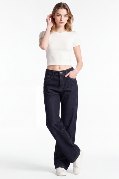 Women's Original Blue Wash High Waist Straight Leg Jeans