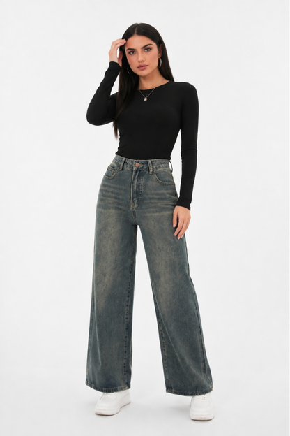 Women's vintage high-waisted loose wide-leg jeans