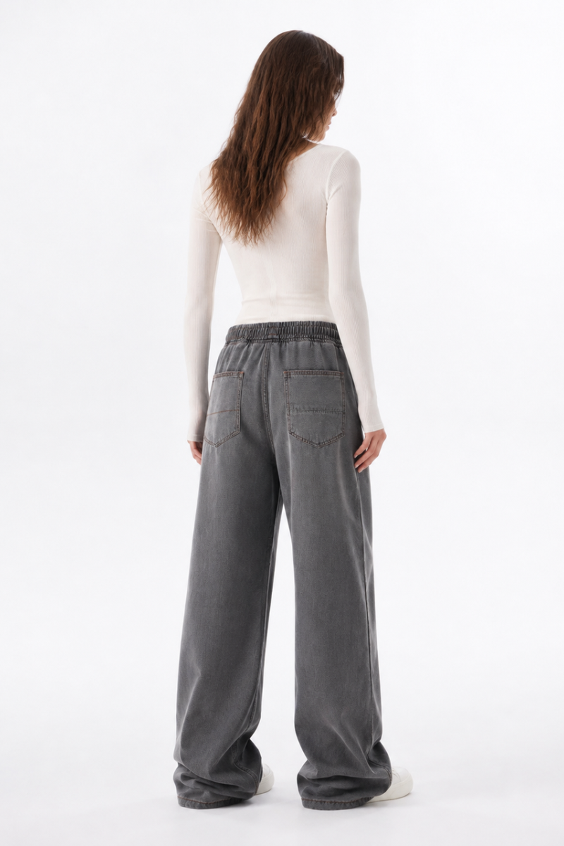 Women's Drawstring Waist Wide Leg Jeans