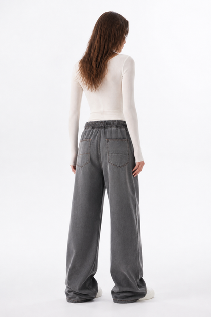 Women's Drawstring Waist Wide Leg Jeans