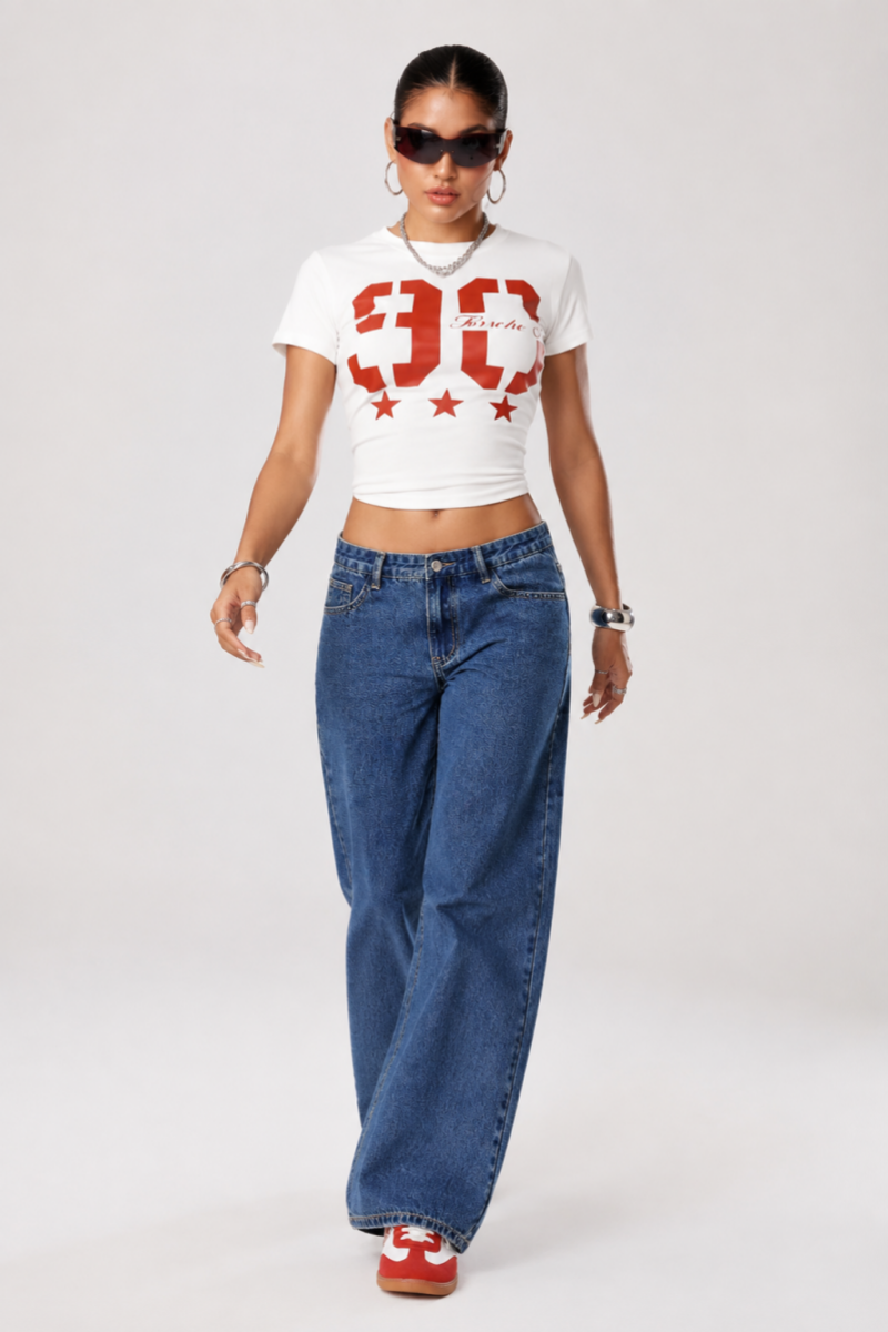 Women's high-waisted heavyweight loose wide-leg jeans