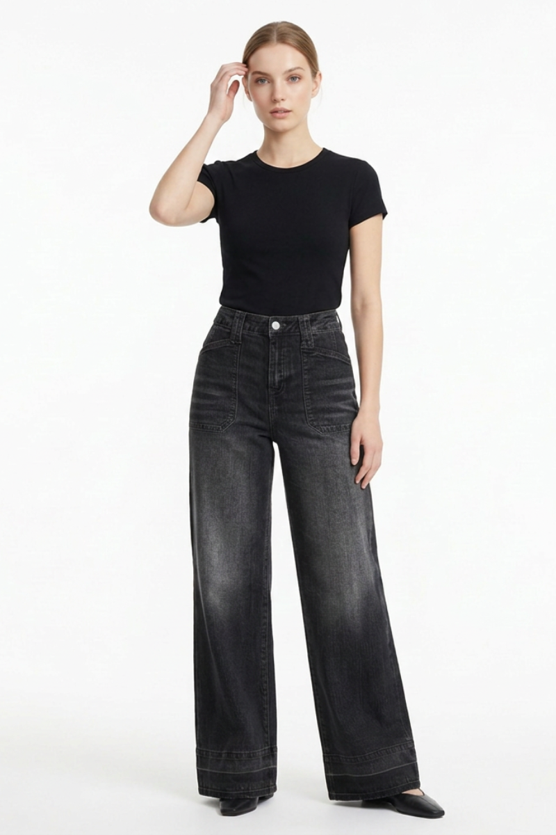 Women's Vintage Wash High Waist Wide Leg Jeans